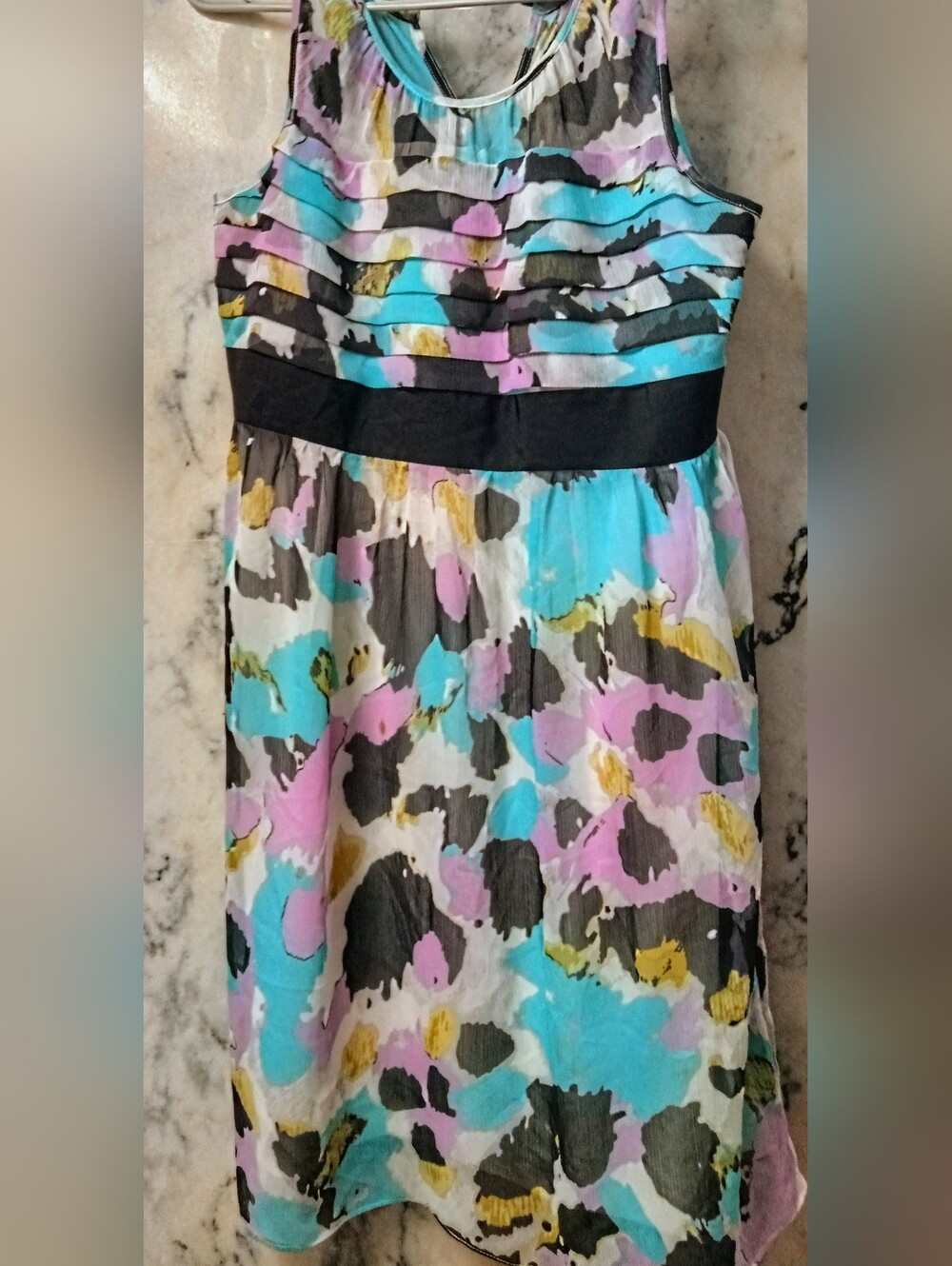 Anne Taylor Loft Floral Dress Geo Print Layered Bodice Midi 6P